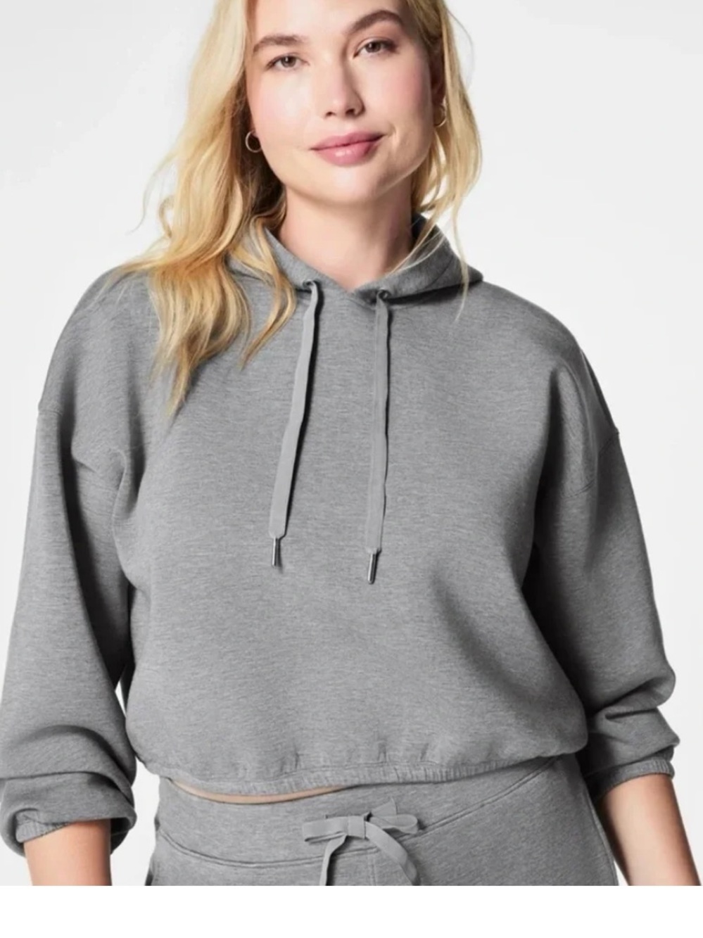 Spanx Cropped Gray Hoodie Sweatshirt - Women's Cozy Pullover Medium